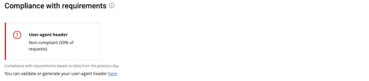 User-agent header compliance report, black background, text-based interface.